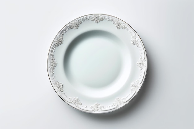 A white plate with a floral design on it