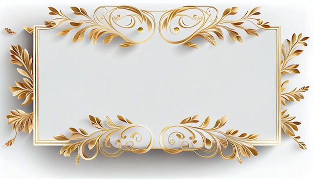 A white plate with gold leaves and a white background