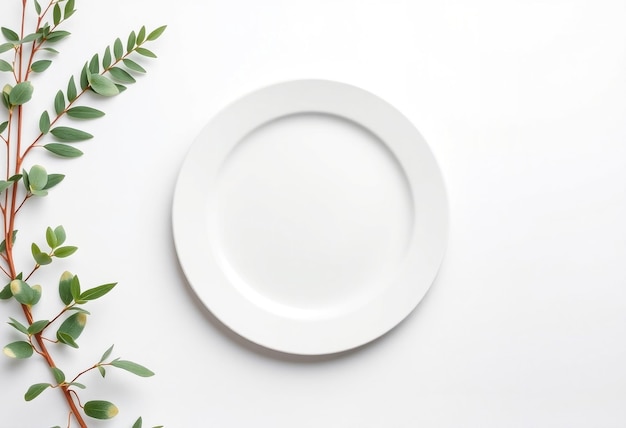 Photo a white plate with a green plant on the top