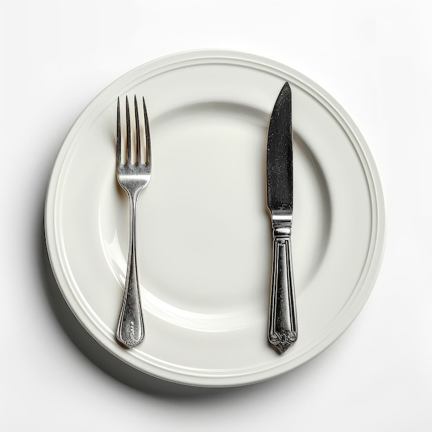 a white plate with a knife and fork on it