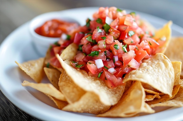 White Plate with Potato Chips and Salsa