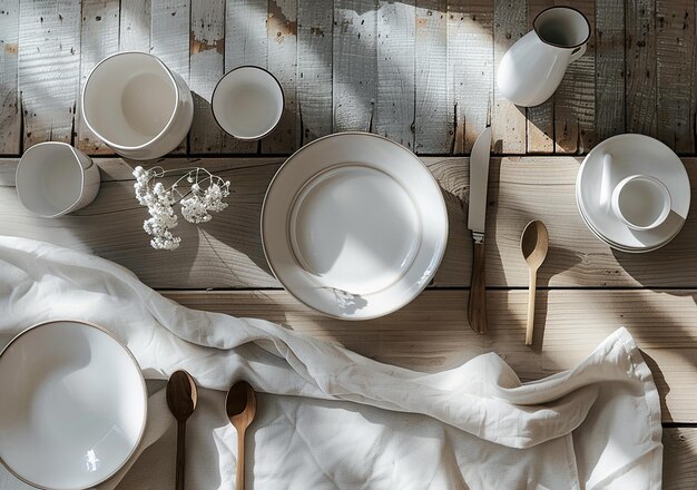 Photo a white plate with a spoon on it sits on a table