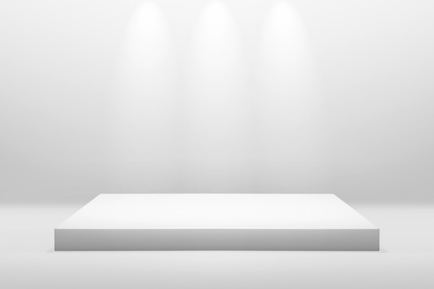 White podium stand for showing or presentation concept on modern room background with illuminate light