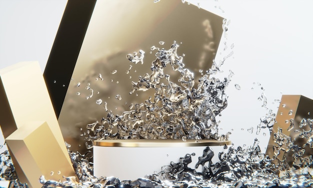 White podium and water splashingt on white background