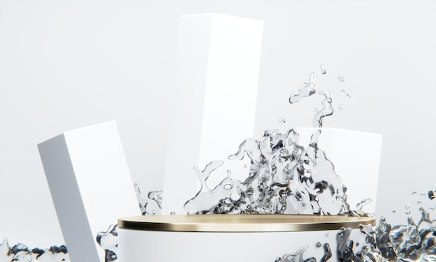 White podium and water splashingt on white background