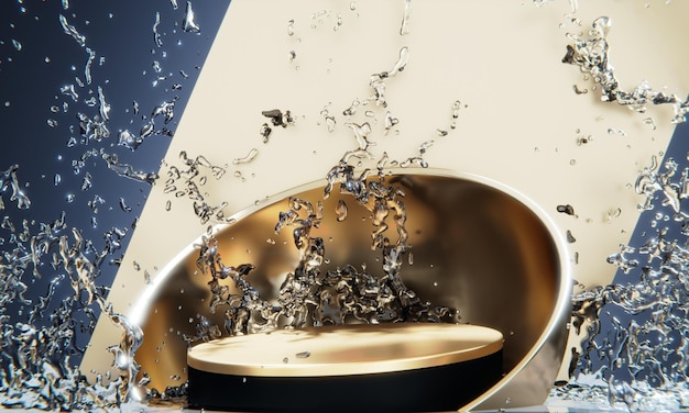 White podium and water splashingt on white background