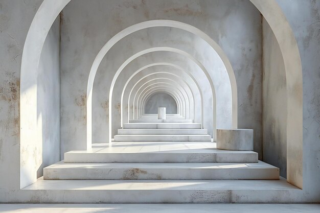 White podium with arches on background for product presentation minimalistic style