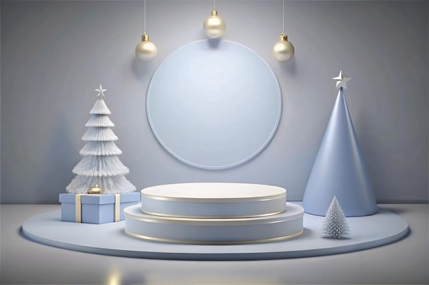 Photo white podium with asthetic christmas background