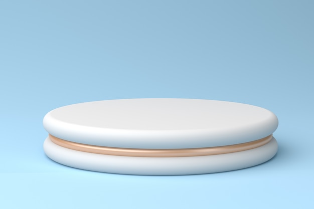 White podium with bronze accents on a pastel blue background, 3d render