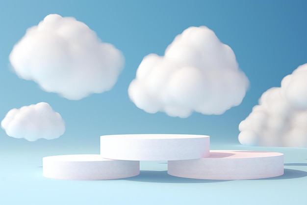 White podium with clouds on the blue sky background