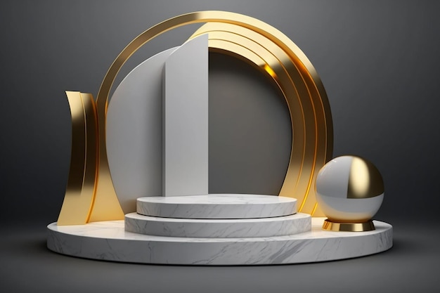 A white podium with a gold base and a white one.