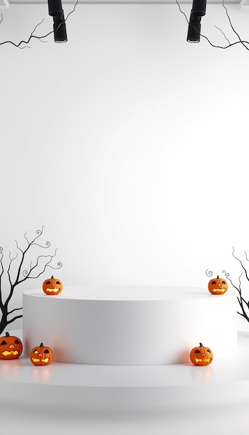 White podium with Halloween pumpkins