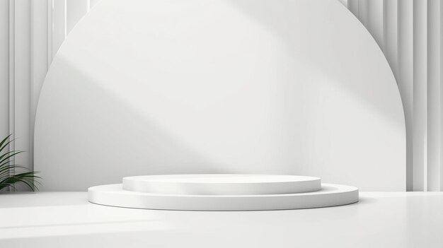 a white podium with a plant in the corner of a room generative ai