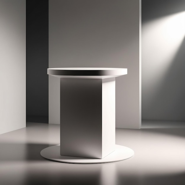 Photo a white podium with a round top that says  the word  on it