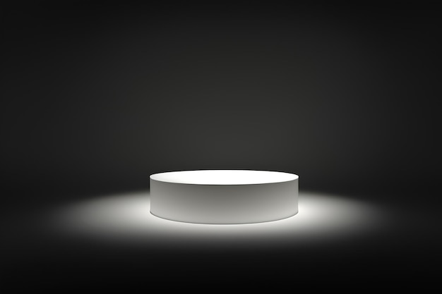 A White Podium With A Spotlight On Black Background