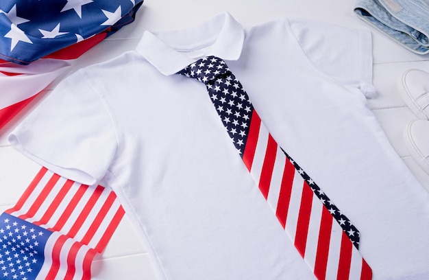 White polo shirt with usa flag for mockup design fourth july celebration