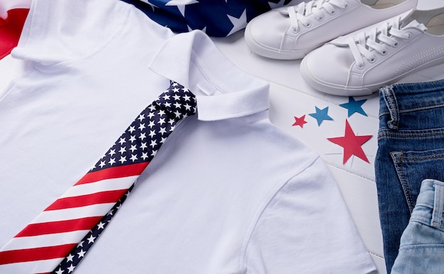 White polo shirt with usa flag for mockup design fourth july celebration