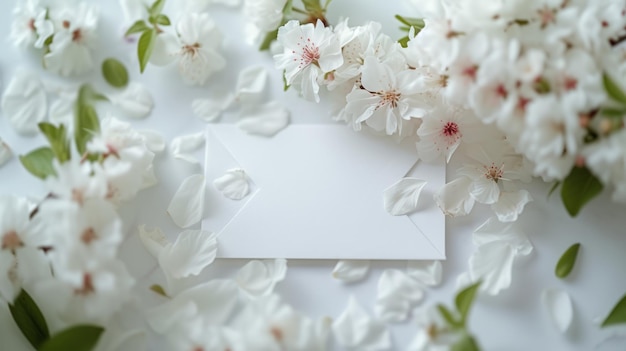 White postcard with delicate spring flowers