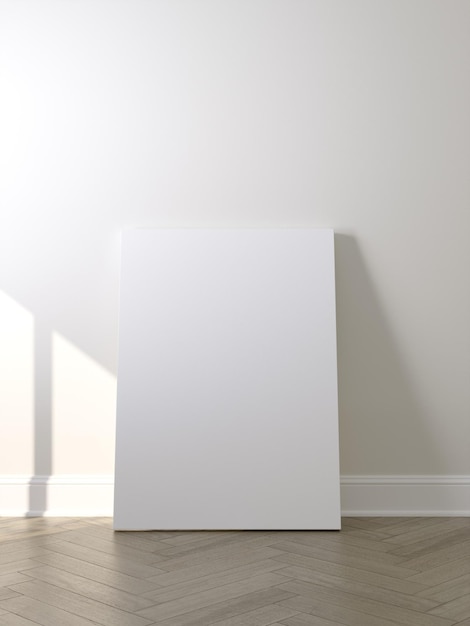 White poster on floor with blank frame mockup for you design. Layout mockup good use for your design