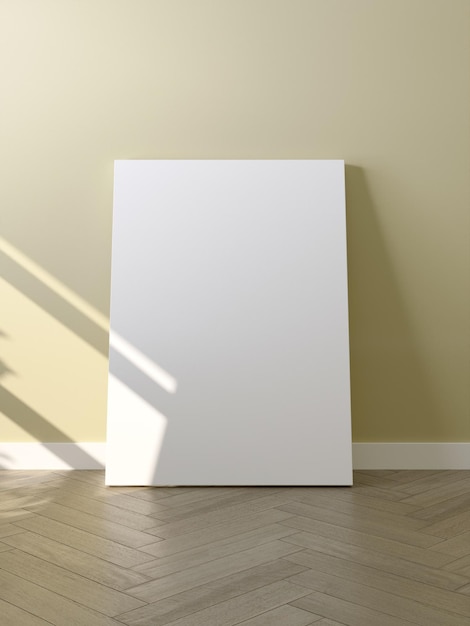 White poster on floor with blank frame mockup for you design. Layout mockup good use for your design