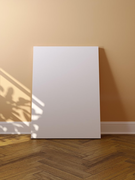 White poster on floor with blank frame mockup for you design. Layout mockup good use for your design