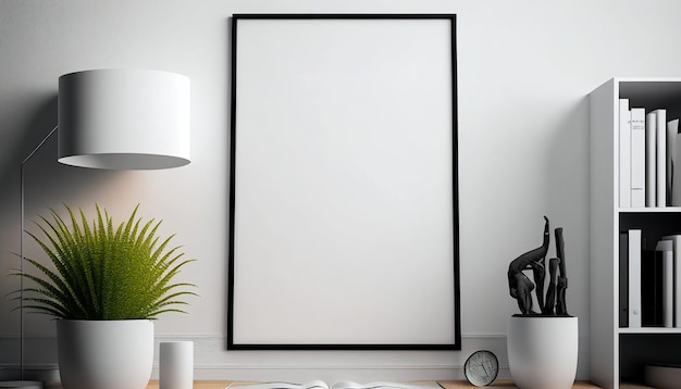 White poster on a wall with blank frame mockup Generative AI