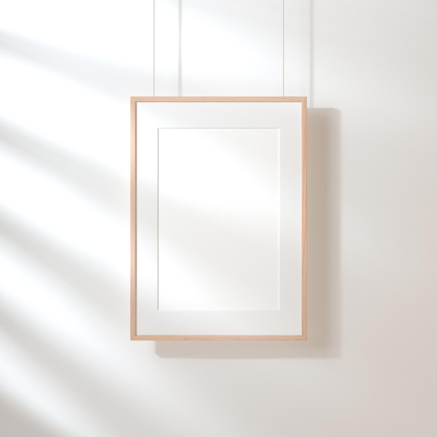 White poster with wooden frame Mockup hanging on the wall, 3d rendering