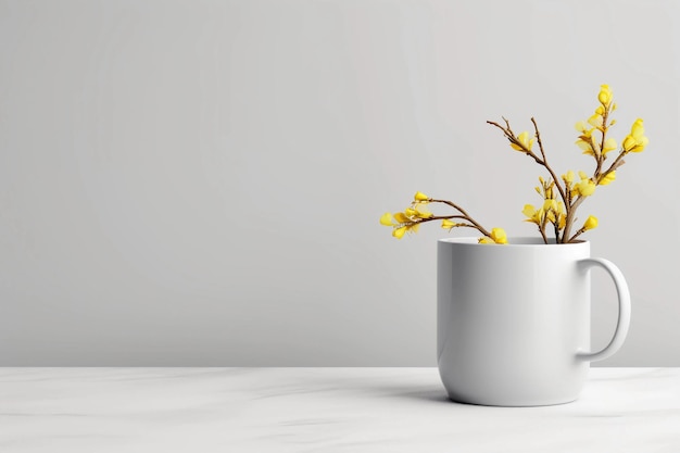 a white pot with yellow flowers on it