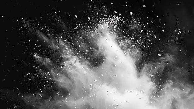 Photo white powder explosion against a black background