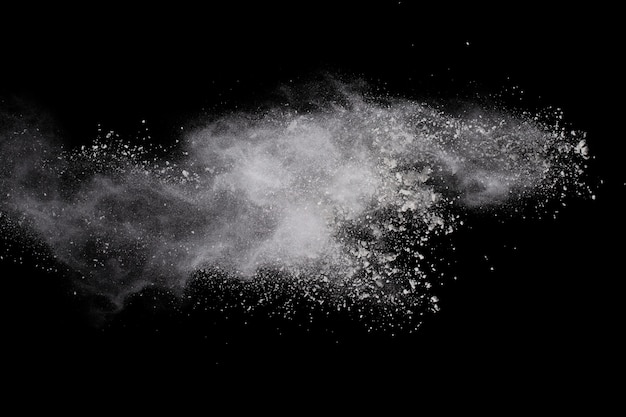 White powder explosion on black background.Colorful dust explode. 