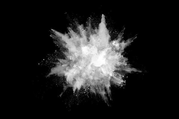 White powder explosion on black background.Colorful dust explode. 