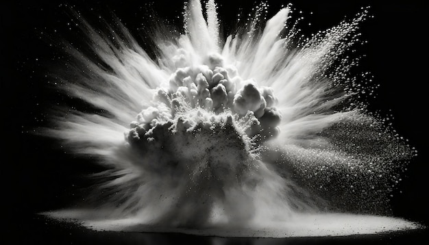 white powder explosion on black background.