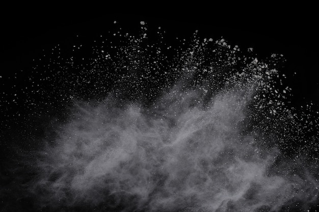 White powder explosion on black background.  