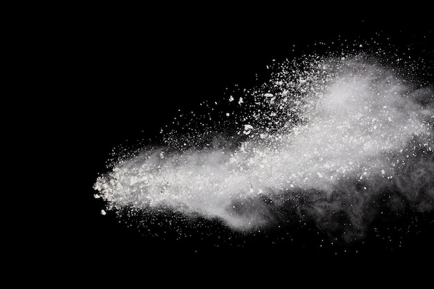 White powder explosion on black background  