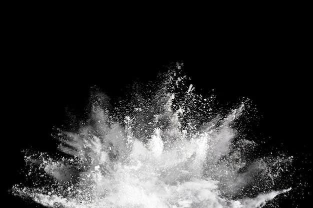 White powder explosion on black background.