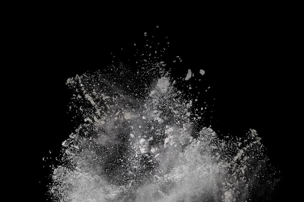 White powder explosion on black background