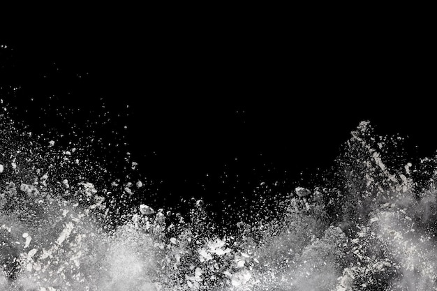 White powder explosion on black background