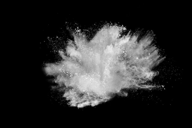 White powder explosion on black background