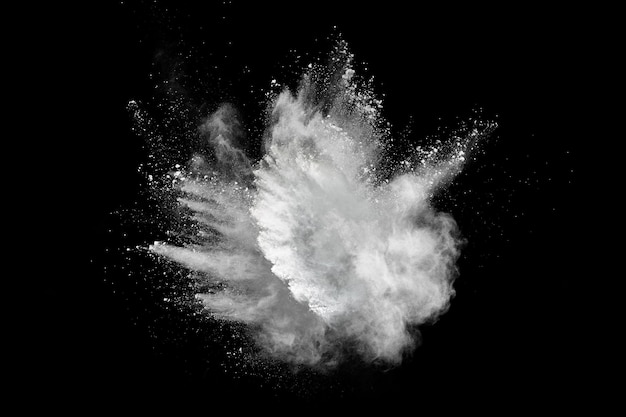 White powder explosion on black background