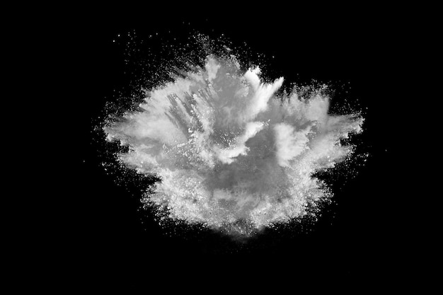 White powder explosion on black background