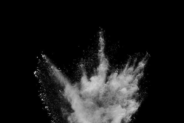 White powder explosion on black background