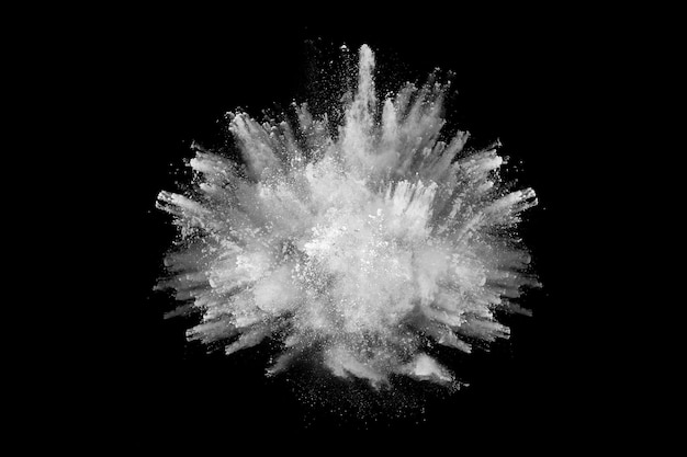 White powder explosion on black background