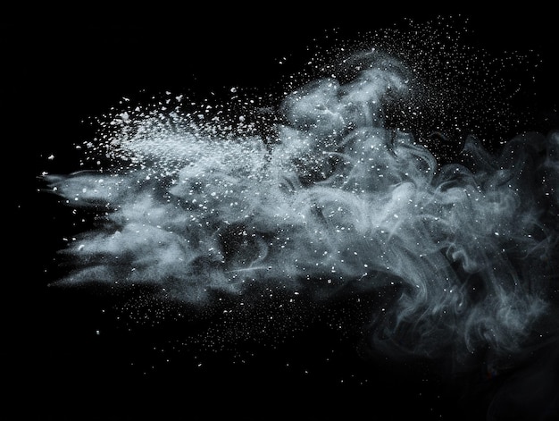 Photo white powder explosion on black background