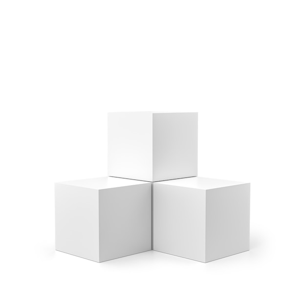 White product display and box pedestal on white wall with cube shape.