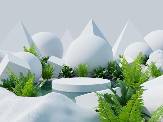 White product display podium with white desert background3D rendering