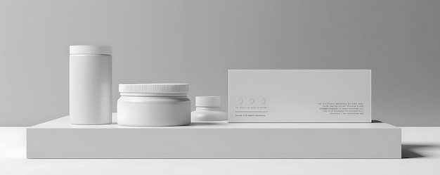 Photo white product mockup on white platform 3d illustration