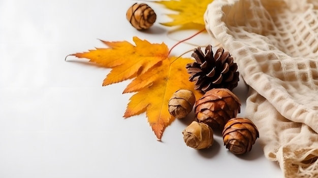 A white pumpkin and a white hat with a maple leaf on a white background.