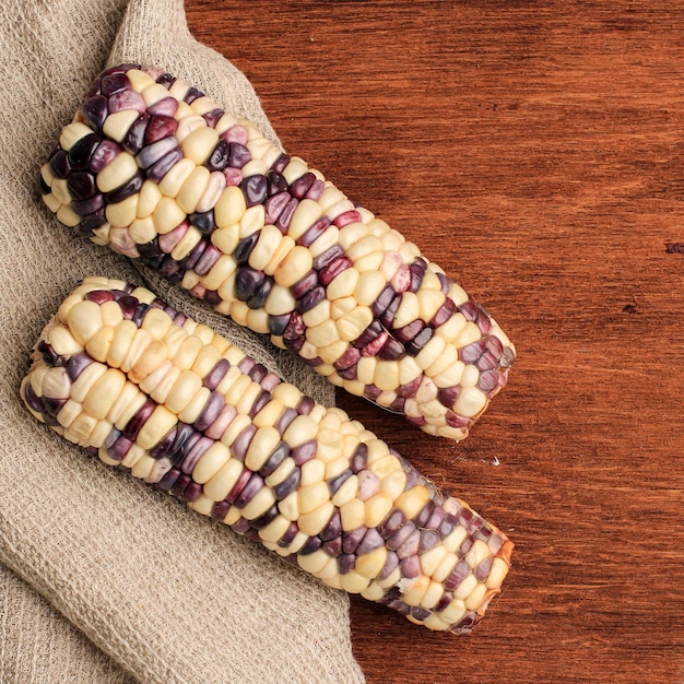 White and Purple Corn Top View with Copy Space