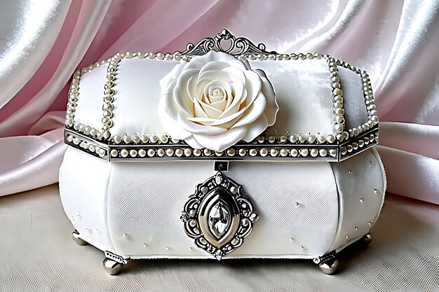 Photo a white purse with a rose on it sits on a table