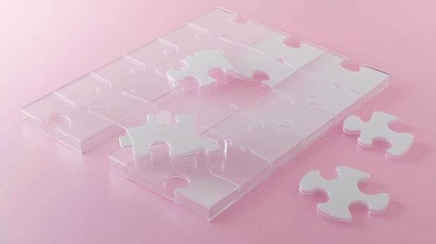 Photo white puzzle pieces coming together on a pink background symbolizing problem solving